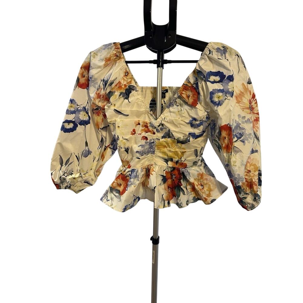 Express Floral Pleated Peplum Multi-color Top Women's size XS NWT